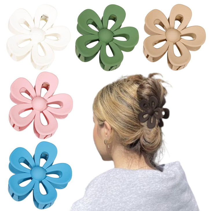 WUBAYI 6Pcs Frosted Flower Claw Clips NonSlip Strong Claw Clips for Thick Thin Hair Women Girls Hair Styling Accessories