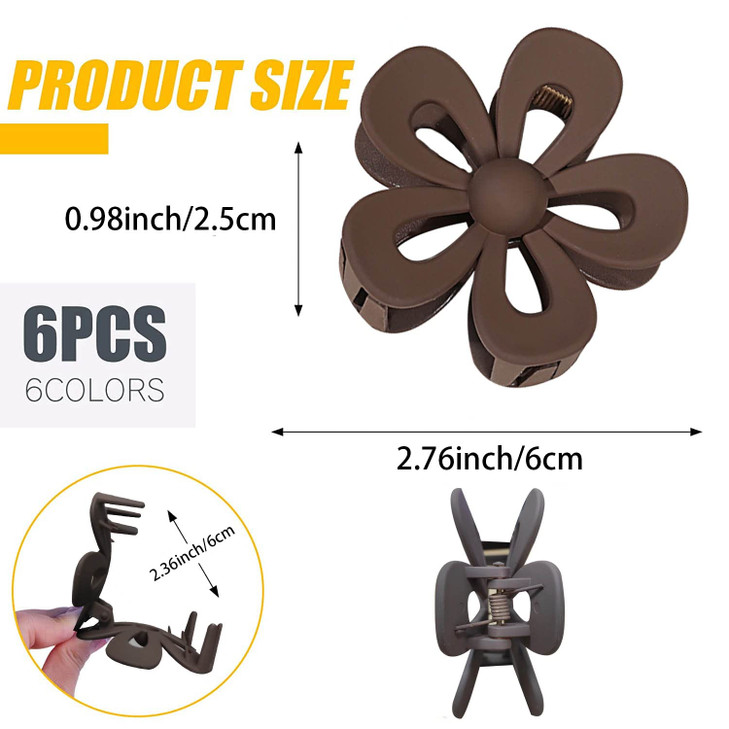WUBAYI 6Pcs Frosted Flower Claw Clips NonSlip Strong Claw Clips for Thick Thin Hair Women Girls Hair Styling Accessories