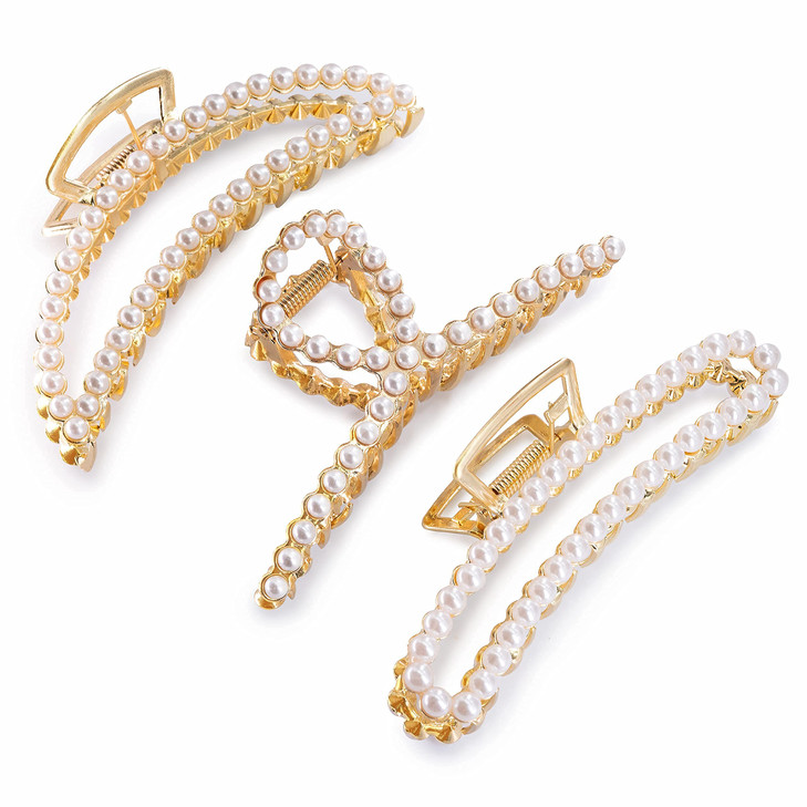 LINXUXIE Large Pearl Hair Clips 45 inch Zinc Alloy Banana Claw Clips for Thick Hair Strong Hold Accessories for Women an