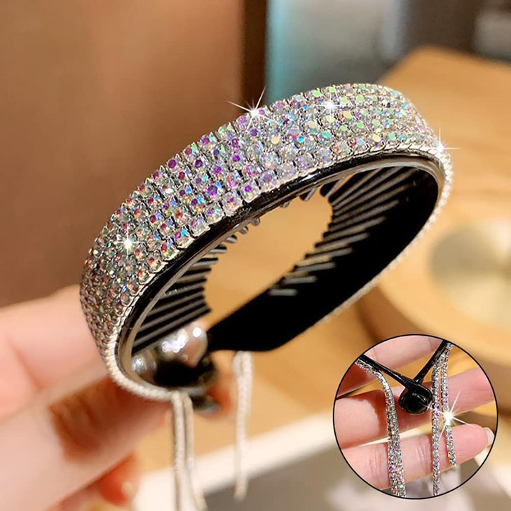 4Pcs Rhinestone Claw Hair Clips for Buns and Thin Hair Tassel Bun Pieces with Holder for Women and Girls