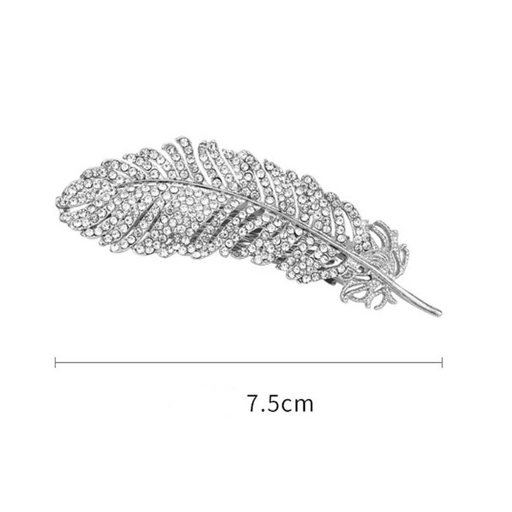 YienDoo Crystal Feather Hair Clip Barrette Silver Sparkling Rhinestone Feather Hairpin Barrette NonSlip Elegant Duckbill