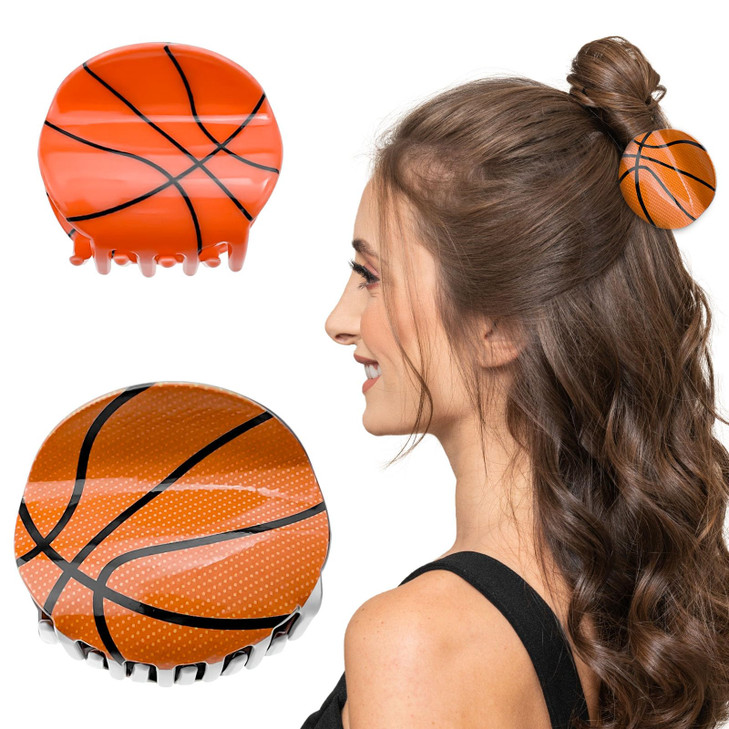 Basketball Hair Clip 2 Pcs Sports Hair Clips NonSlip Barrettes Vintage Jaw Clamps Hair Updo Grip Accessories for Women G