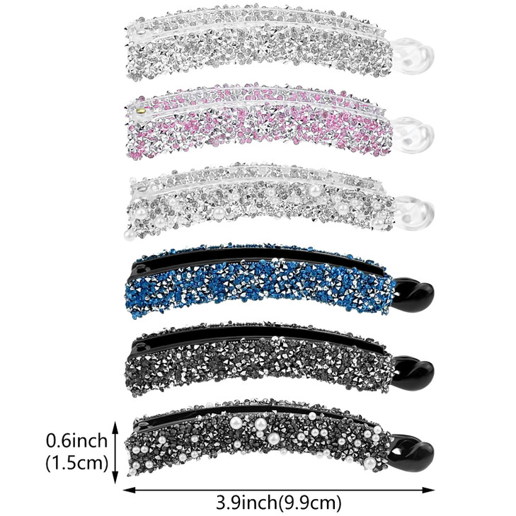 12 Pcs Rhinestones Pearl Banana Clips for Thick Hair Strong Hold Ponytail Holders Matte French Barrettes Jaw Clips Acces