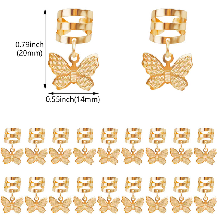 Aswewamt 40 Pcs Gold Butterfly Braid Hair Clips Adjustable Metal Butterflies Decoration Rings Clips Hair Charms Styling