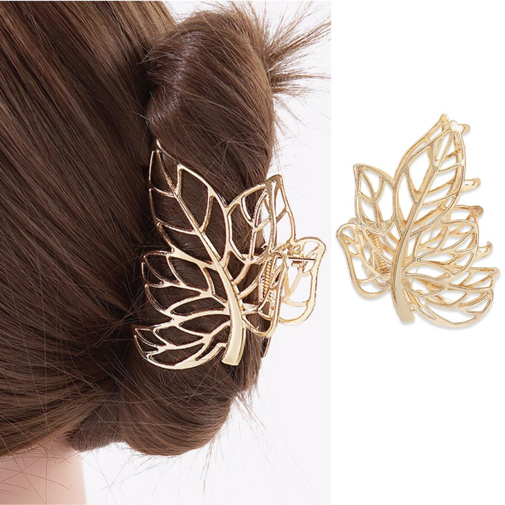 Gold Hair Clips for Women Metal Hair Claw Clips for Thin Hair Hollow Out Leaves Shaped Fall Thanksgiving Barrettes for S