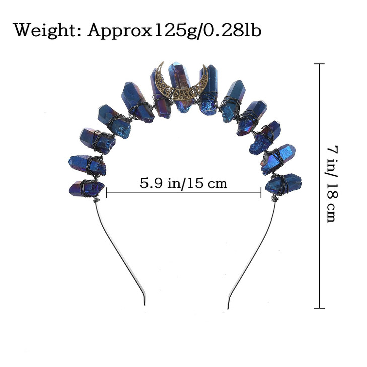 Bubbmi Raw Crystal Tiara Crown Headband Rhinestone Quartz Witch Wicaan Cosplay Headwear for Party Prom Photography Women