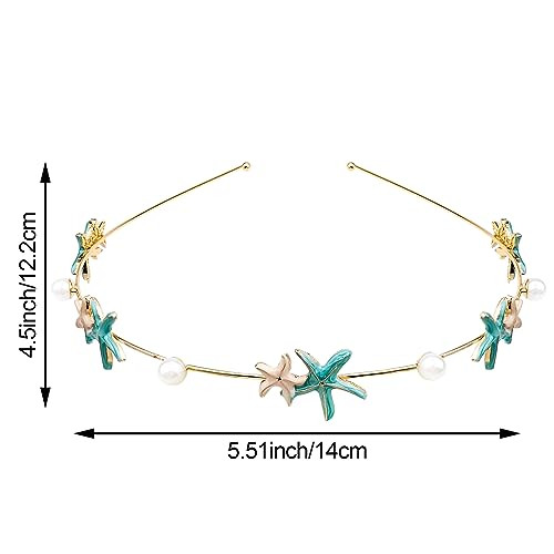 DonLeeving 3 Pack Rhinestone Crystal Starfish Mermaid Headbands Handmade Pearl Seashell Fashion Beaded Gold Metal Headdr