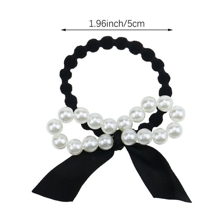 7 Pcs Pearl Black Elastic Hair Ties Ponytail Holders Hair Ropes Scrunchie Ropes for Women Girls