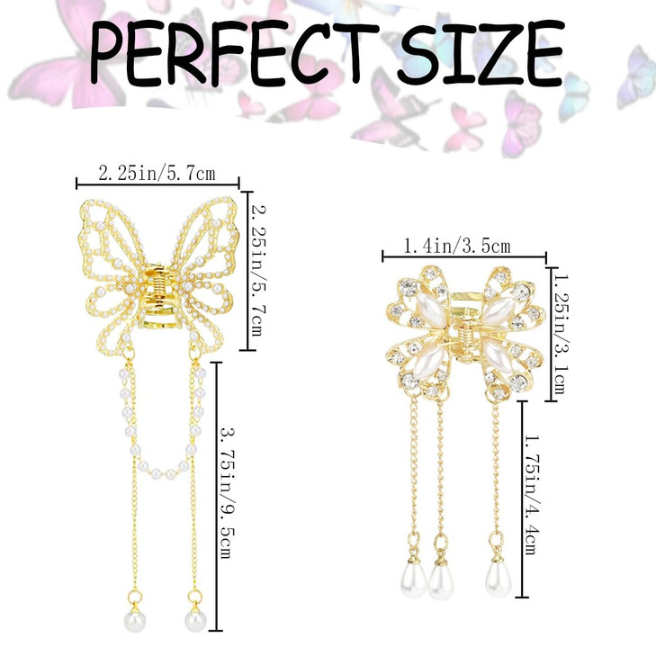 GeoGeoDIY 4 PCS Butterfly Tassel Hair Clip Set Mini Metal Hair Clips with Charms Non Slip Hair Clamps for Women Girls
