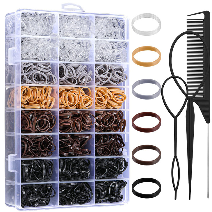 Auroray 2200 Pcs Elastic Hair Ties 6 Natural Colors Mini Rubber Bands with Hair Tail Tools and Comb Hair Accessories for