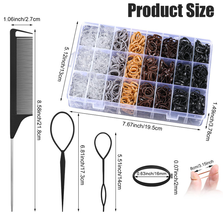 Auroray 2200 Pcs Elastic Hair Ties 6 Natural Colors Mini Rubber Bands with Hair Tail Tools and Comb Hair Accessories for