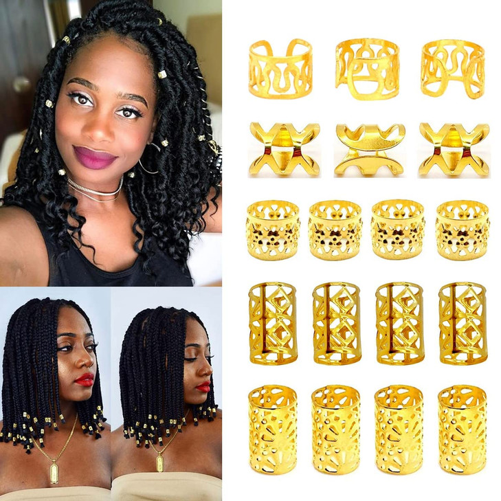 LEILEIXI 100 PCS Gold Dreadlock Locs Accessories for Hair Hair Jewelry for Braids Hair Rings for Women and Girls Adjusta