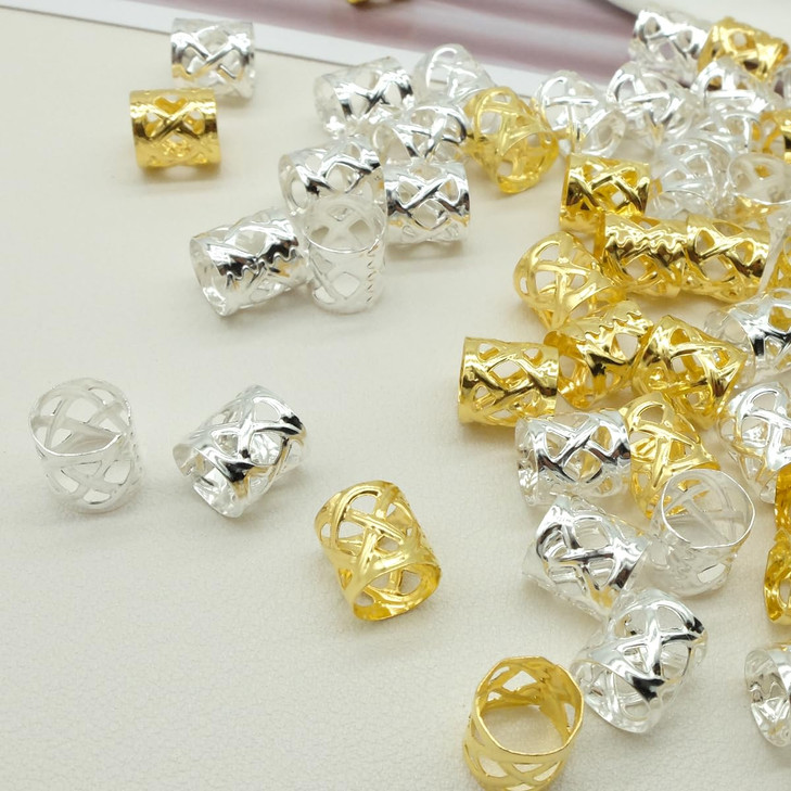 LEILEIXI 100pcs Gold and Silver Dreadlock Accessories Hair Cuffs for Braids Loc Jewelry Rings Adjustable Hair Beads for