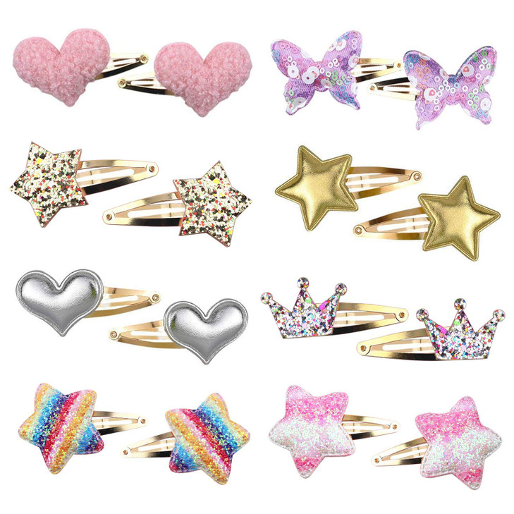 8 Pairs16 Pack Hair Clips for Girls Gingbiss Butterfly Metal Snap Hair Clips Cute Girls Barrettes Heart Shaped Hair Clip