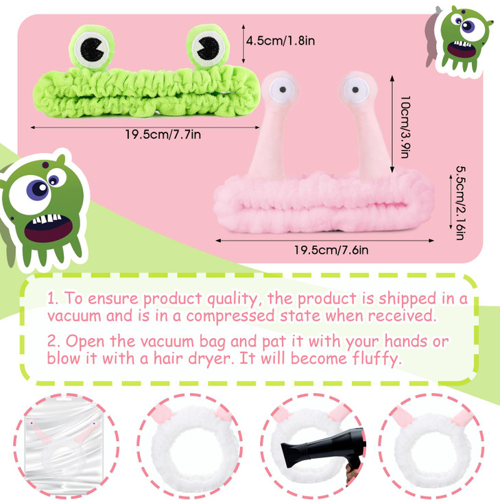 Molain 2Pcs Fog Headband Face Wash Spa Hair Bands Makeup Women Cartoon Cute Coral Fleece Elastic Creative Hair Accessori