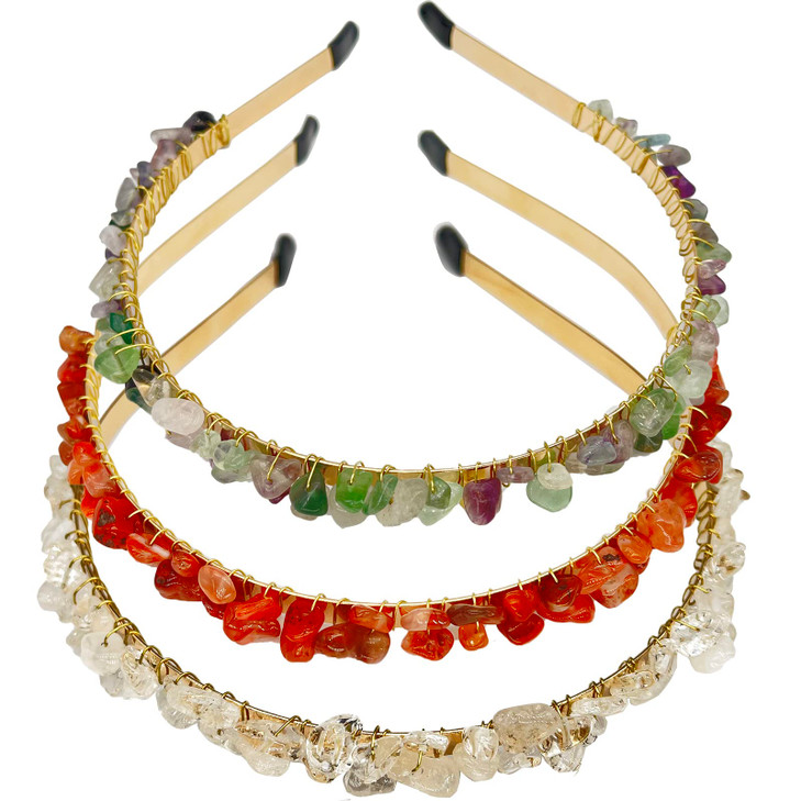 FZBHRO Raw Crystal Headband Spiritual Quartz Hair Accessories Genuine Crystal Stone Beaded Tiara for Women Girls 3pcs