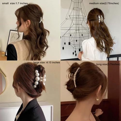 Pearl Hair ClipsElegant Hair Clip Strong Hold Jaw ClipsBig Pearl Hair Claw Clips Barrettes Nonslip Birthday Thankgiving