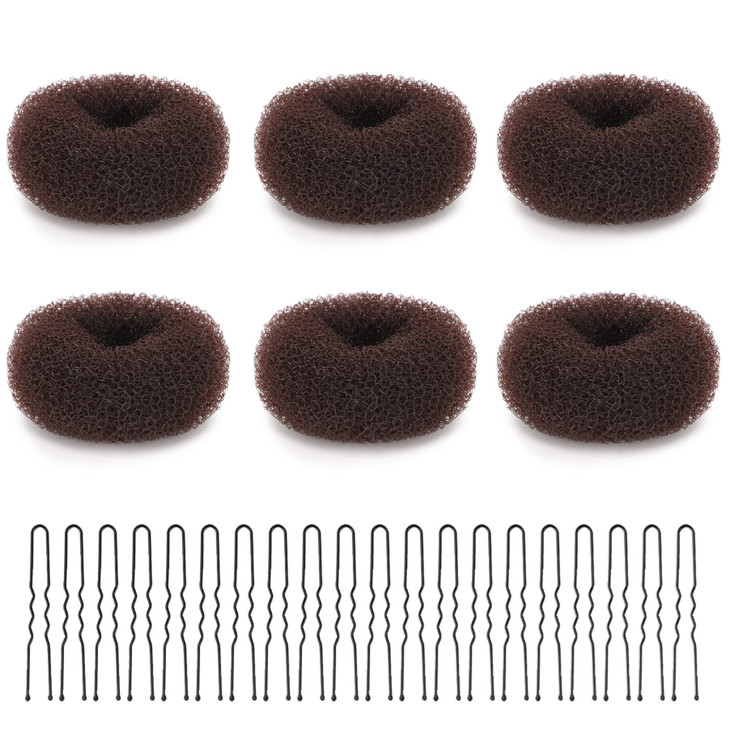 Aivwis 6 Pcs Kids Hair Bun Maker Set DIY Magic Twist Styling Accessories Ring Style Donut Buns with 20 Bobby Pins