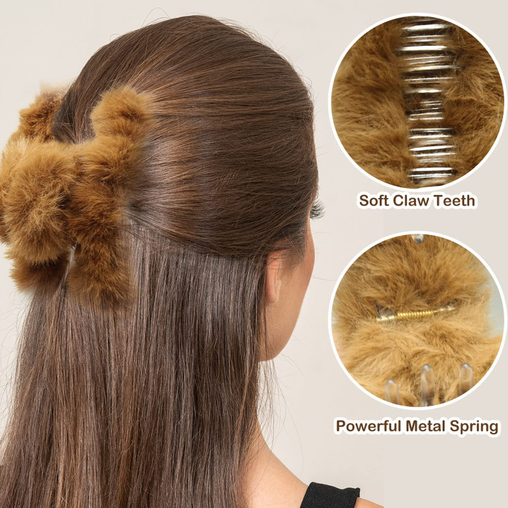 4pcs Fuzzy Faux Fur Claw Clips for Thick Thin Hair Nonslip Fluffy Large Winter Hair Barrettes Accessories for Women Girl