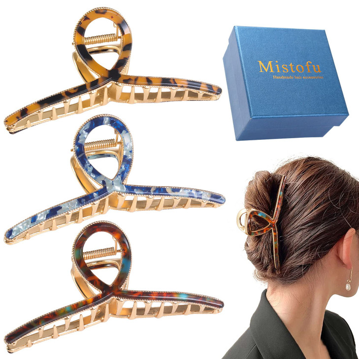 Mistofu Hair Clip 3 Pack Large Metal Hair Claw Clips for Womens Thick or Thin Hair 3 Styles Practical Sturdy Perfect for