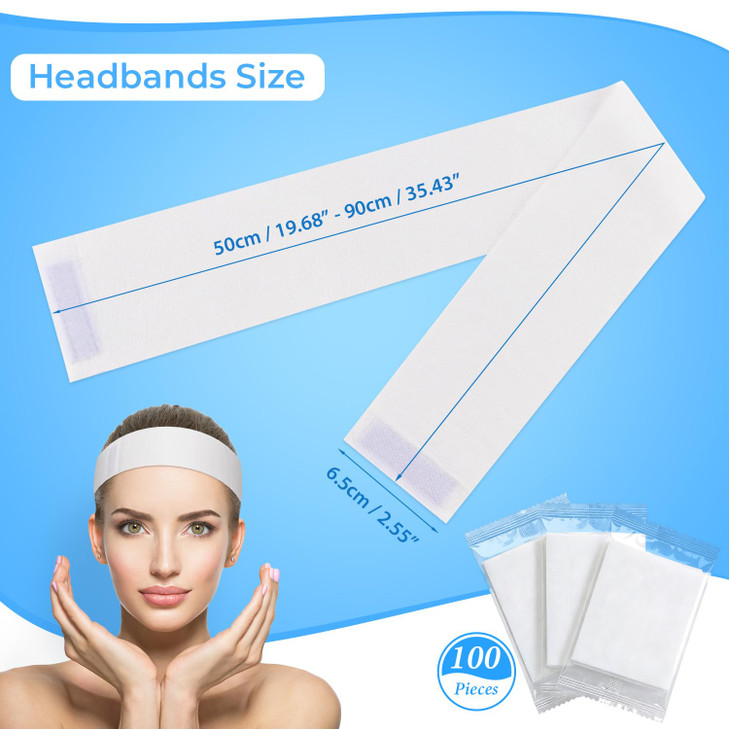 Noverlife 100PCS Disposable Spa Facial Headbands Elastic Headband Wrap with Adjustable Magic Tape Stretch NonWoven Facia