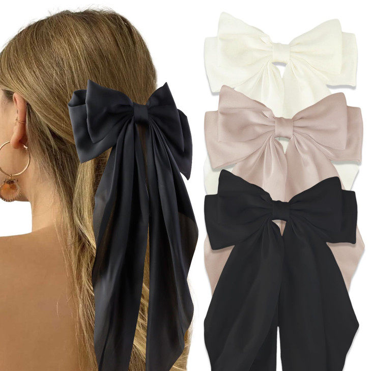 Canitor Hair Bows for Women Silky Satin Hair Ribbon Barrettes Clip Oversized Long Tail Hair Bows Cute Aesthetic Coquette