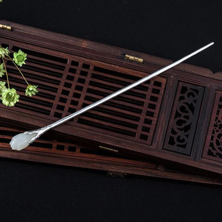 Rabithenn S925 Yulan Silver Hairpin Hair Fork Chinese Style Retro Handmade Hair Accessory for Women Girls Long Hair Yula
