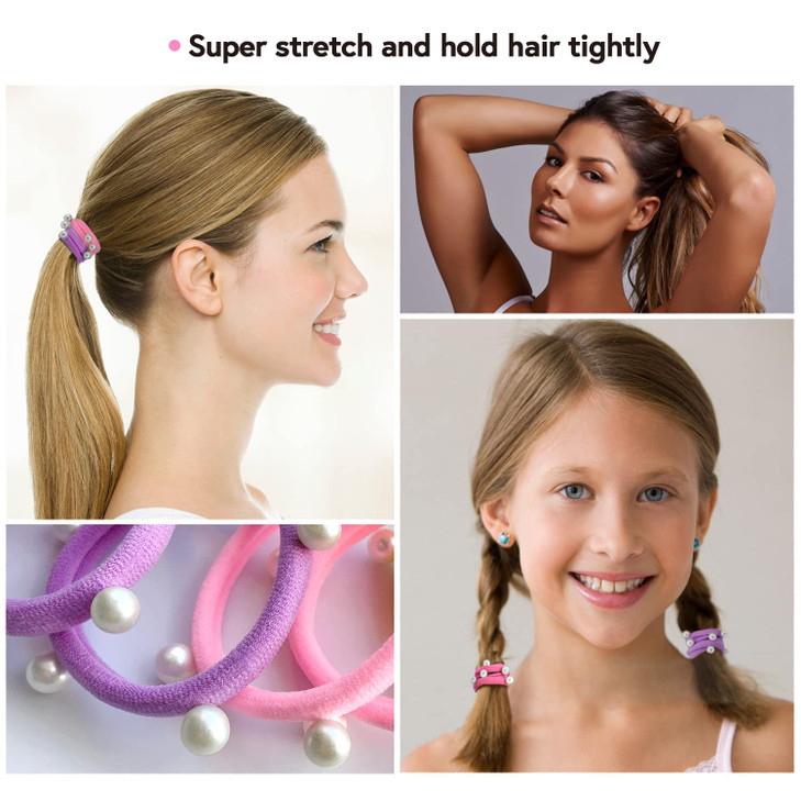 MARYLAVENDER Super Stretch Hair Ties Bracelet with Pearls for All Hair Types No Break Hair Elastics Ponytail Holders Hai