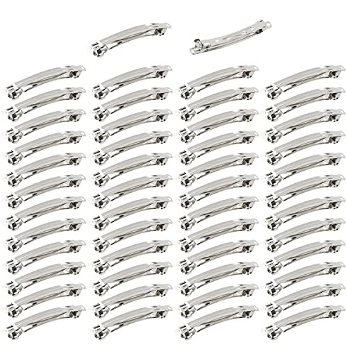 Cinaci 50 Pack 5 cm 2 inches Blank Silver Metal DIY Craft French Barrettes Snap Hair Clips Pins for Women Girls Hair Acc