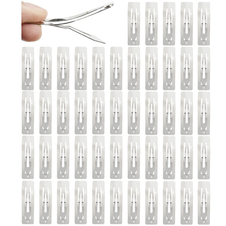 Cinaci 50 Pack Bulk 5cm 2 Inches Rectangle Square Silver Metal Hair Clips Barrettes Hairpins Thin Fine Bang Hair Holders