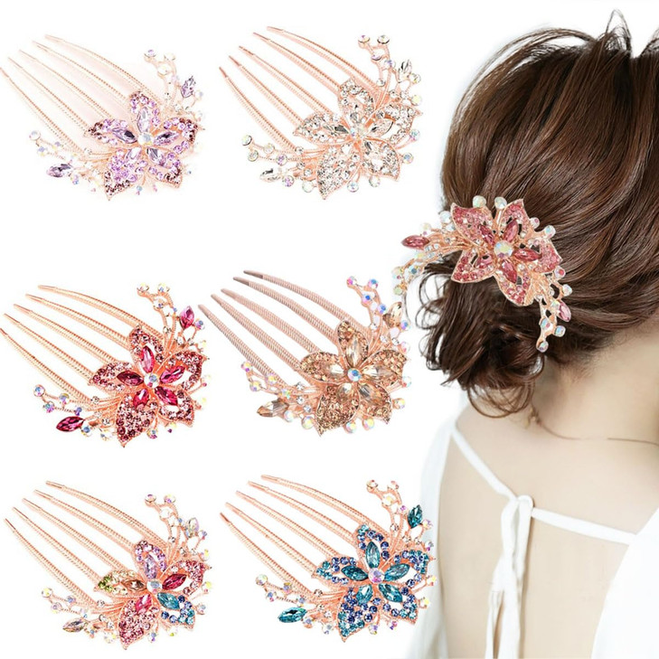 KuuGuu 6 PCS Flower Bride Wedding Hair Comb Floral Rhinestone Hair Side Combs Crystal Hair Pins Sparkly Vintage Headpiec