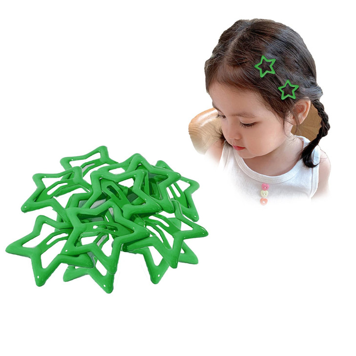 ANQSYY New Green Snap Hair Clips Y2k Small Kawaii Non Slip Stars Hair Barrettes Accessories for Women