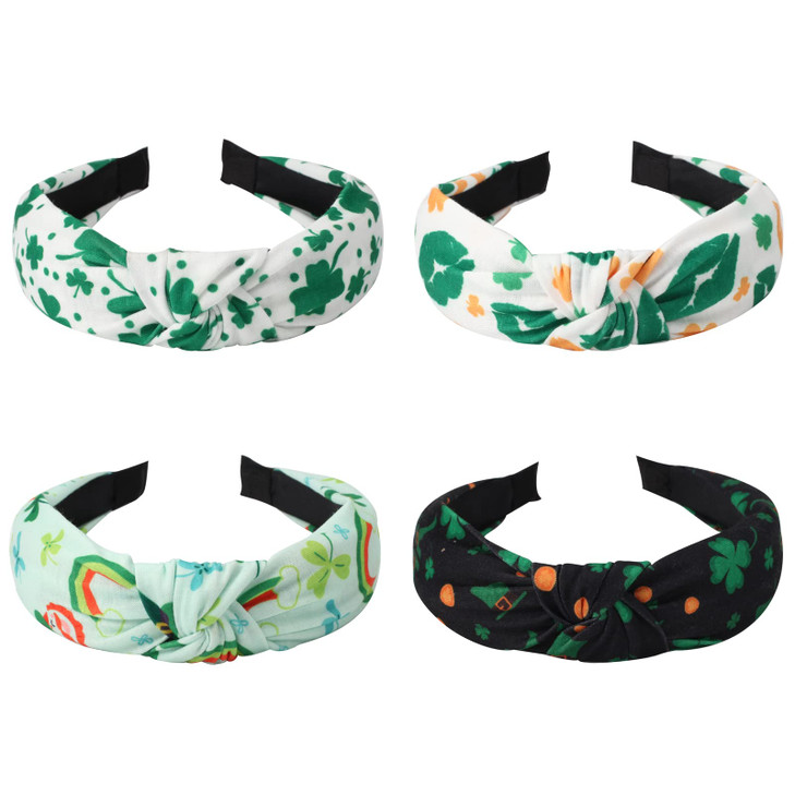 Budsmile St Patricks Day Headbands for Women Girls Teens Green Shamrock Leprechaun Hat Hairbands Rainbow Lips Elastic Yo