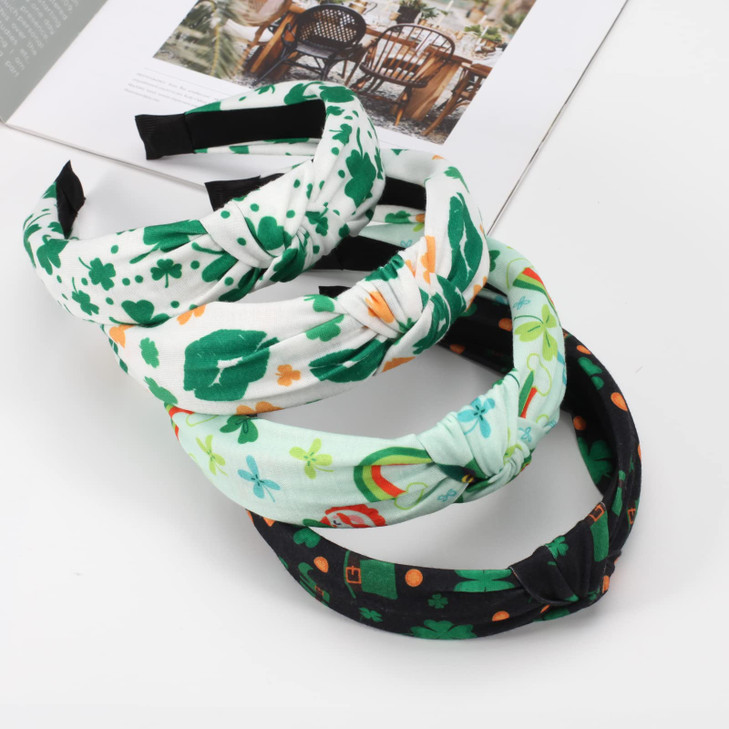 Budsmile St Patricks Day Headbands for Women Girls Teens Green Shamrock Leprechaun Hat Hairbands Rainbow Lips Elastic Yo