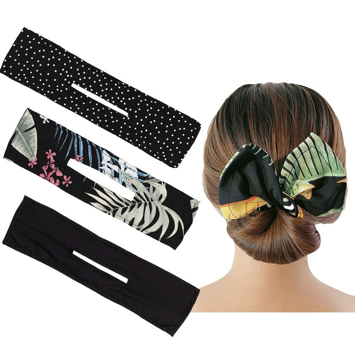 3Pcs Black Deft Hair Bun Makers Magic Wire Donut Clip for Fast Chignon Hairstyle Large Cloth Scrunchies for Women and Gi