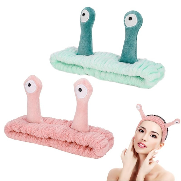 DragonflyDreams Cute Cartoon Snail Headbands 2 Pack Coral Hairband for Washing Face Skincare Makeup Headbands Women Soft