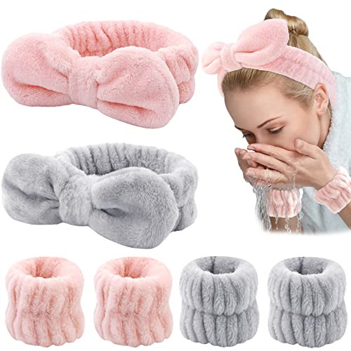 WHAVEL 6PCS Spa Headband and Wristbands Set Face Wash Headband Wrist Bands for Washing Face Makeup Skincare Hair Band Sk