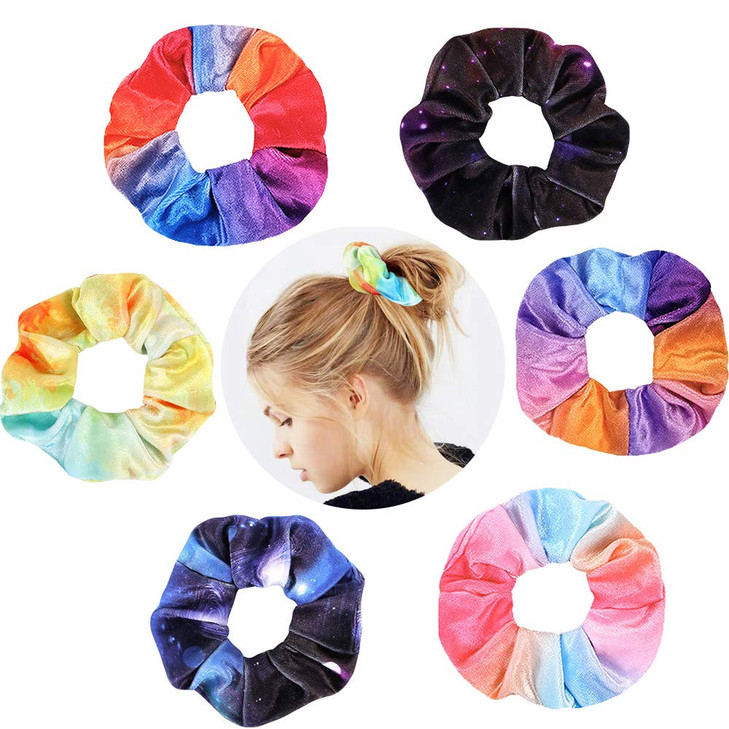 6 Pack Star Sky Space Rainbow Cloud Scrunchies Tie Dye Multicolor Ponytail Holders 6 PCS starry sky rainbow Scrunchies