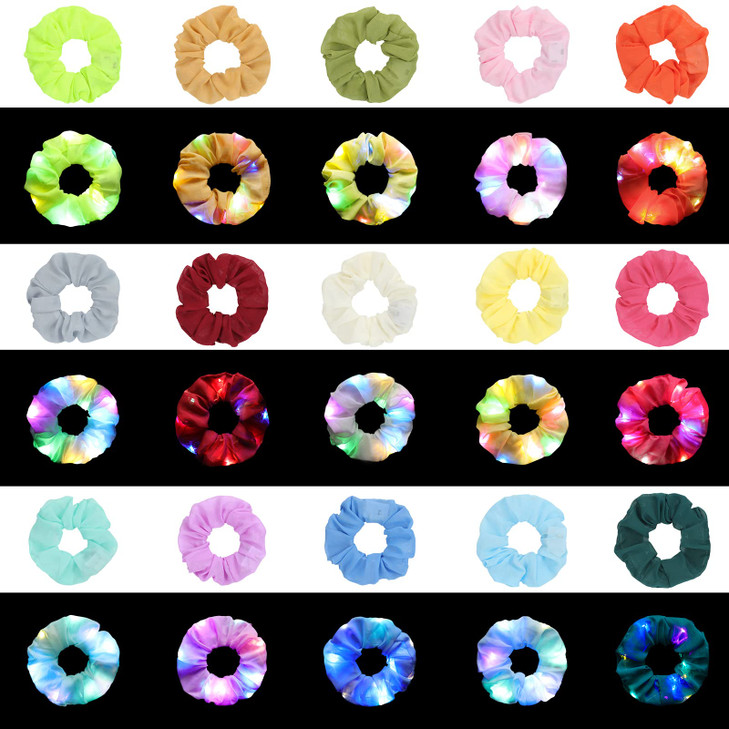 YL Mainland 15PCS LED Hair Scrunchies Light Up Hair Bands for Women with Luxury Jewelry Bag Glow Hair Ties for Girls Mul