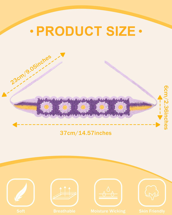 HAIMEIKANG Hippie Hair Bandanas Headbands for Women Boho Headband Knit Hair Bands Floral Head Wrap for Girlsredgreenpurp