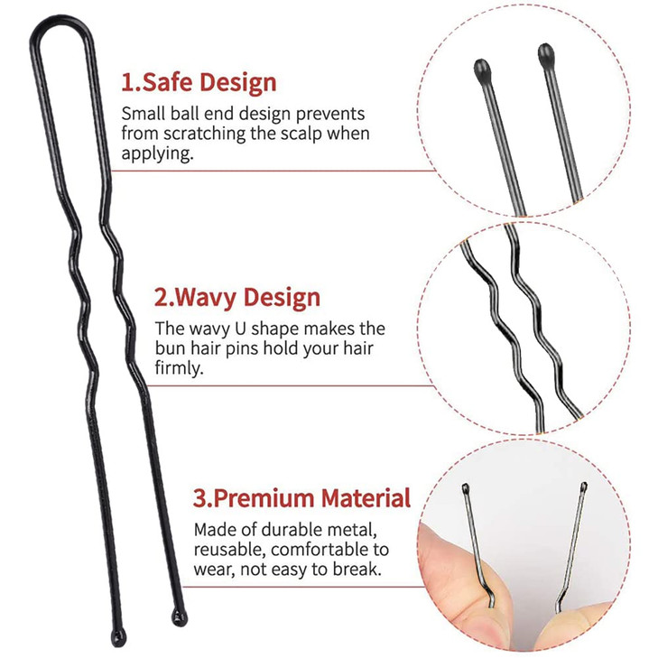 WSICSE U Shaped Hair Pins 200Pcs 24Inches Hair Bun Pins with Storage Box for Buns Women Girls and Wedding Hairstyles Bla
