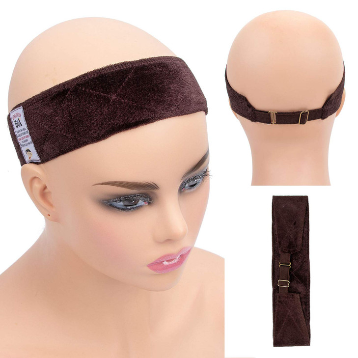 GEX Wig Grip Band with Adjustable Elastic Closure Flexible Velvet No Slip Wig grip Headbands Cap for WigsBrown