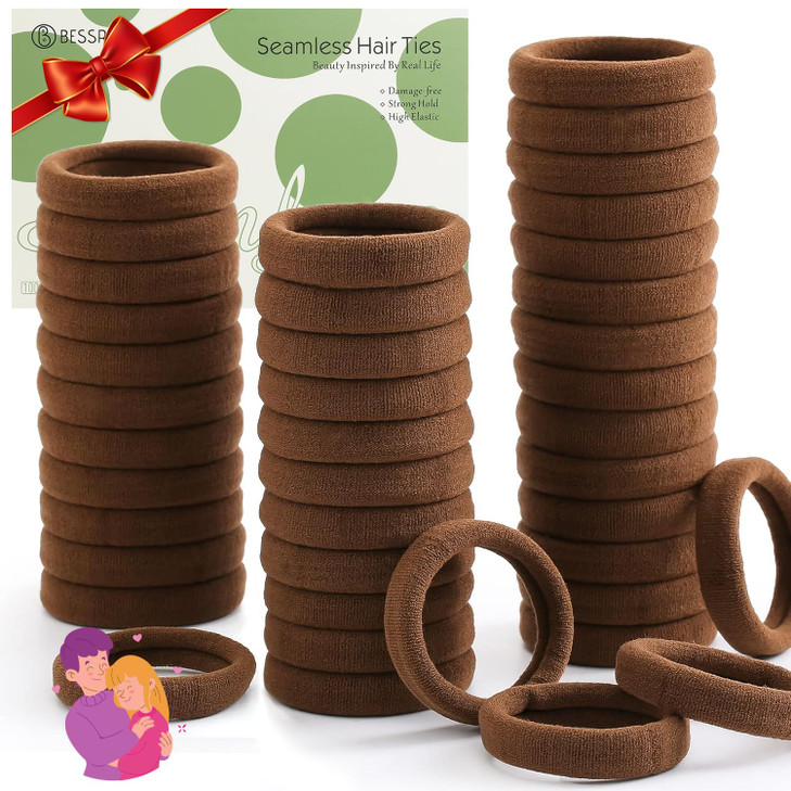 100 Pcs Thick Seamless Hair Ties Ponytail Holders Hair Accessories No Damage for Thick Hair Valentines Day GiftDark Brow