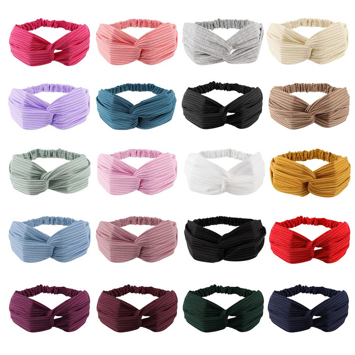 AHONEY 20 PACK Head Bands for Womens Hair Twist Headband Stretchy Workout Elastic Fabric Solid Color Turban Headbands Ha