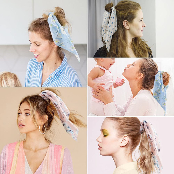 NAIHOD 10Pcs Floral Chiffon Ribbon Polka Dots Scrunchies Cute Bowknot Ponytail Holders and Elastic Hair Bands for Girls