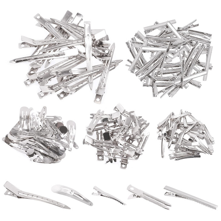 Swpeet 160Pcs Hair Accessories Kit 5 Pattern Metal Barrettes Alligator Clips Duck Bill Clips Flat Top Hairpins for Resin