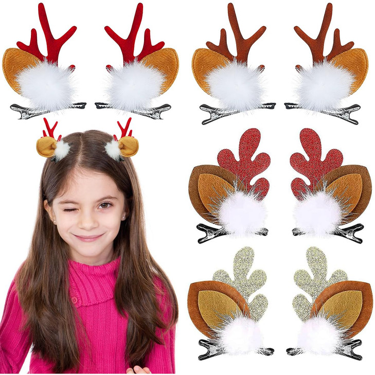 4 Pairs Cute Christmas Hair Clips Reindeer Antlers Ears Bow Clips Decorative for Women Girls Hair Accessories Christmas