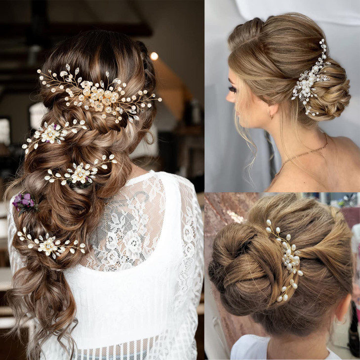 ULTIMUTE Hair Comb and 4 Pins Bridal Hair Accessories Pearl Crystal Rhinestone Wedding Hair Comb and Hair Pins for Bride