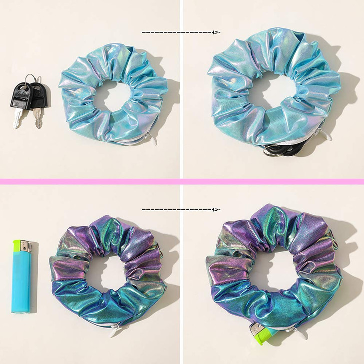 6 Piece Tie Dye Velvet Scrunchies with Hidden Metallic Hair Ties for Girls and Women 6 PCS Shiny Colorful Scrunchies