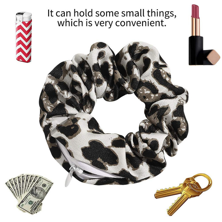 Velvet Dots Hair Scrunchies with Zipper Pouch Secret Pocket Hair Ties Ropes Tie Dye Floral Elastics for Vsco Girl Stuff